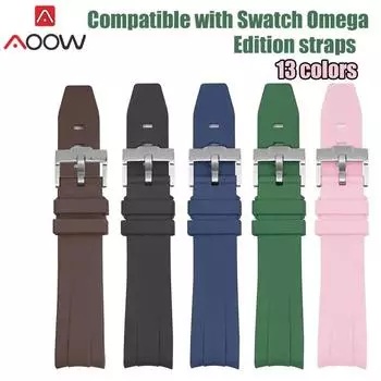 Резиновый ремешок с изогнутым концом для Omega X Swatch, MoonSwatch, пряжка из нержавеющей стали, мужской и женский браслет из ТПУ премиум-класса