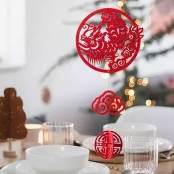 Резка бумаги Украшение Дракона Полое Благоприятное Облако 2024 Год Дракона Китайский Весенний Фестиваль Гостиная Настенный Войлочный Орнамент 1