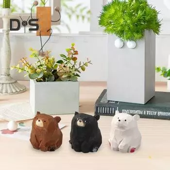 Резная фигурка медведя из цельного дерева, мини-фигурка животного, игрушечная модель, статуя, скульптура, украшение для рабочего стола, орнамент, праздничный подарок коричневый