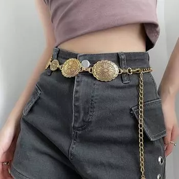 Резная металлическая цепочка для тела, серебряный пояс, цепочка на талию, винтажные аксессуары для платья B