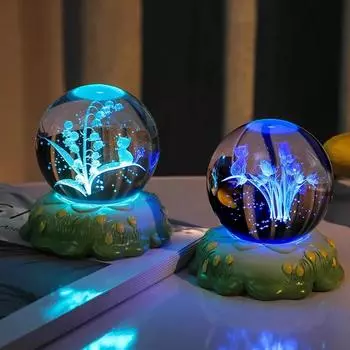 Резная роза гвоздика цветок хрустальный шар маленький ночник домашний теплый маленький орнамент подарок на день рождения подарок 6CM