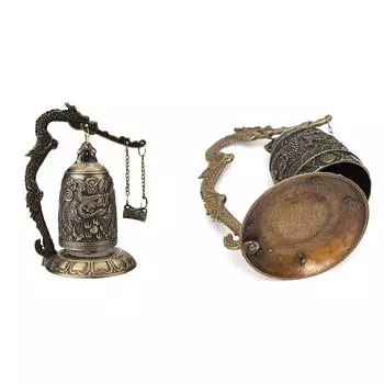 Резной антикварный китайский дракон колокольчик азиатский антиквариат медь латунь лотос буддизм искусство статуя часы домашние декоративные поделки