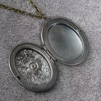 Резной цветок полосатый медальон кулон ожерелье винтажная латунь открывающаяся фото коробка