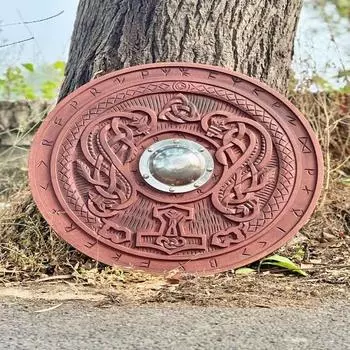 Резной деревянный щит викингов, подарочные щиты норвежских викингов, настенный резной щит, подарочные костюмы для косплея викингов, рождественский декор