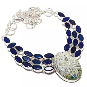 Резной K2 Азурит, сапфир драгоценный камень ювелирное ожерелье из стерлингового серебра 925 пробы 18 дюймов MQ-1220 18 синий