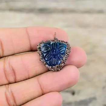 Резной кулон из апатита, гальванопластический медный кулон, ювелирное изделие из апатита, высококачественный кулон из драгоценного камня, гальванопластический ювелирный подарок для нее