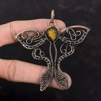 Резной кулон из тигрового глаза, обернутый медной проволокой, кулон в виде бабочки, драгоценный камень, медные украшения, кулон ручной работы, обернутый проволокой, украшения для подарка