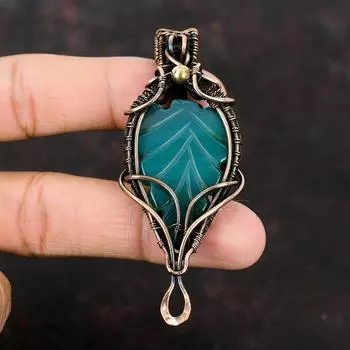 Резной лист зеленый оникс кулон драгоценный камень ювелирные изделия медная проволока обернутый кулон ручной работы дизайнерский кулон ювелирные изделия для подарков зеленые оникс ювелирные изделия