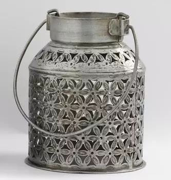Резной металлический подсвечник-бидон средний, Цинк, Medium Iron Cut Work Dolchi, John Molly Decor&Gifts