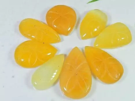 Резной оникс желтый грушевидный кристалл кабошон россыпью драгоценный камень 8 шт. лот 29-35 мм RQ-2603