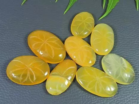 Резной оникс желтый кристалл овальный кабошон россыпью драгоценный камень 8 шт. лот 26-35 мм RQ-2604