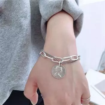 Резной панк-монета, соответствующий кулон-браслет для женщин, женская винтажная цепочка, ручные ювелирные изделия, подарки