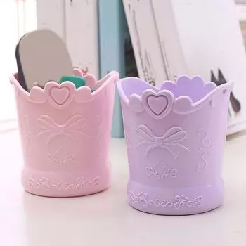 Резной пенал для ручек цвета конфет, вместительный контейнер для канцелярских принадлежностей, милый держатель для карандашей с бантом, для школы фиолетовый