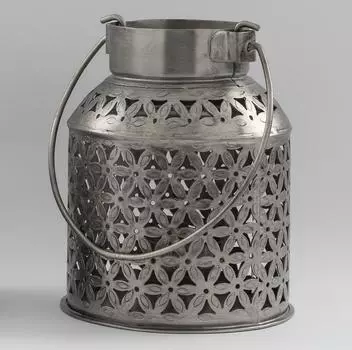 Резной подсвечник-бидон средний, Никель, Medium Iron Cut Work Dolchi, John Molly Decor&Gifts