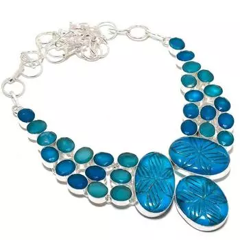 Резной синий сапфир, синий оникс, серебряное ожерелье 925 пробы, 18 дюймов MQ-1227 18 синий