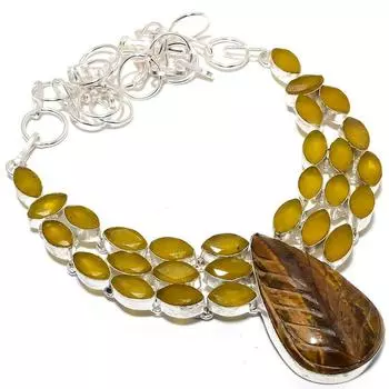 Резной тигровый глаз, желтый оникс, серебряное ожерелье 925 пробы, 18 дюймов MQ-1214 18 жёлтый