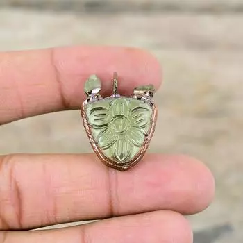Резной зеленый перидот с грубым кулоном из перидота, медный кулон, изготовленный гальваническим методом, кулон ручной работы, ювелирные изделия из гальванического драгоценного камня, подарок для женщин