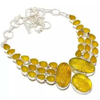 Резной желтый оникс драгоценный камень ювелирное ожерелье из стерлингового серебра 925 пробы 18 дюймов MQ-1211 18 жёлтый