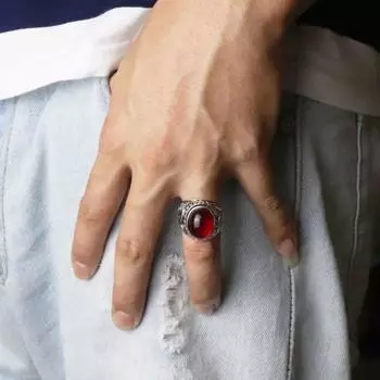 Резные мужские кольца в стиле рок, красные кольца на палец из искусственного камня, аксессуары для ювелирных изделий
