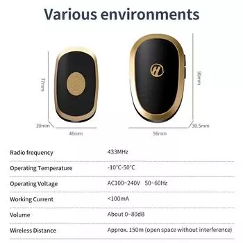 RF 433MHz беспроводной дверной звонок домашний умный дверной звонок 150M дальний 38 песен мелодия звонка звонки с батареей для домашнего магазина