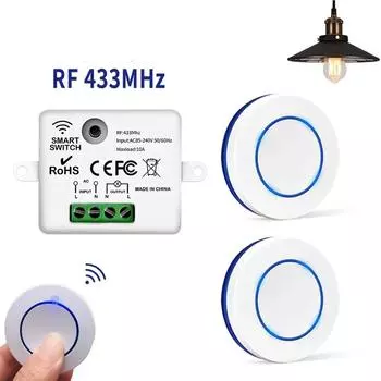RF 433MHz беспроводной выключатель света 220V 110V 10A реле Controlle мини круглая кнопка настенная панель переключатель пульт дистанционного управления для светодиодной лампы
