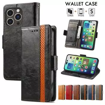 RFID Бизнес Магнитный Флип Кожаный Чехол-бумажник для iPhone 15 14Plus 13 12 11 Pro Max XSMAX для Samsung S24 S23 S22 S21 S20Ultra Plus A15 A25 iPhone 6/6S синий