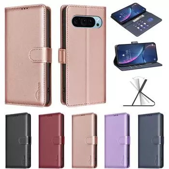 RFID Blocking Lichee Pattern PU Leather Card Slots Wallet Phone Case for Google Pixel 8,Pixel 8a,Pixel 8 Pro,Pixel 9,Pixel 9 Pro Google Pixel 9 Pro чёрный