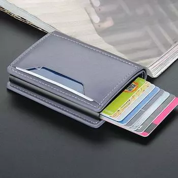 RFID-блокировка, автоматический всплывающий кошелек для карт, чехол для кредитных карт из искусственной кожи, мужской держатель для кредитных карт светло-серый