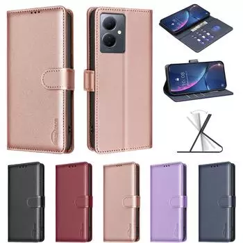 RFID-блокировка с узором личи, искусственная кожа, слоты для карт, чехол-кошелек для телефона для vivo Y38, Y200i, Y03, Y78, Y36, Y27 4G, Y35 4G, Y22s, Y21, Y21s, Y33s 4G, Y15, Y12, Y17... vivo Y20 чёрный