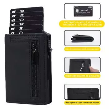 RFID-зажим для нескольких карт, противоугонная щетка, кошелек для карт из алюминиевого сплава, матовый полиуретан Crazy Horse чёрный