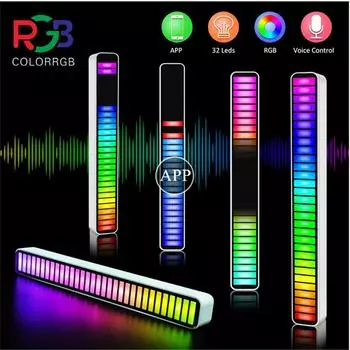 RGB 32LED Световая панель с голосовой активацией, меняющая цвет, динамическая лампа, синхронизация с музыкой, управление через приложение, многорежимная светодиодная лента, декор для автомобиля и дома