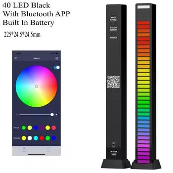 RGB 40LED Световая панель с голосовой активацией, изменяющая цвет, динамическая лампа, синхронизация с музыкой, управление через приложение, многорежимная светодиодная лента, декор для автомобиля и дома