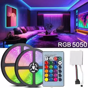 RGB 5050 комплект светодиодных лент с дистанционным управлением, светодиодная гибкая лента, диодная лента для подсветки телевизора, украшение комнаты, 54 светодиода/м US Plug