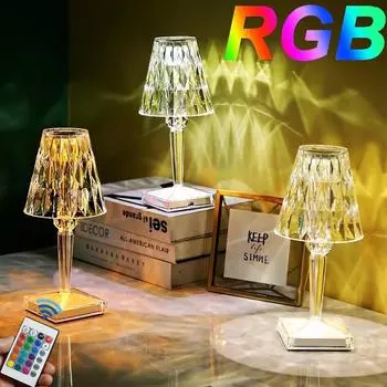 RGB алмазная настольная лампа USB сенсорный датчик акриловые украшения настольные лампы для спальни бар хрустальное освещение подарок светодиодный ночник 1Color Mini No Chargeable