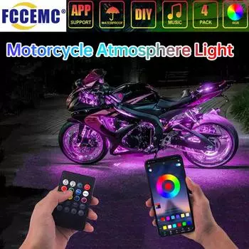RGB APP LED мотоцикл автомобиль атмосфера ног свет пульт дистанционного управления гибкий водонепроницаемый звук управления 12V Moto декоративная лампа полоса