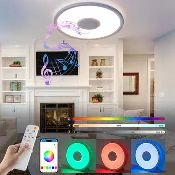 RGB Bluetooth Music Ceiling Light Мобильное приложение Smart Led Гостиная Спальня Красочный окружающий свет 24W (remote control + APP) EU