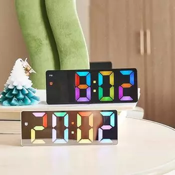 RGB color changing electronic clock, simple and multifunctional alarm clock, student creative large screen clock белый