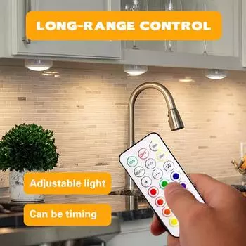 RGB Color Under Cabinet Lights Wireless Battery LED Lights Remote Control Dimmable Wardrobe Night Lamp For Bedroom Kitchen