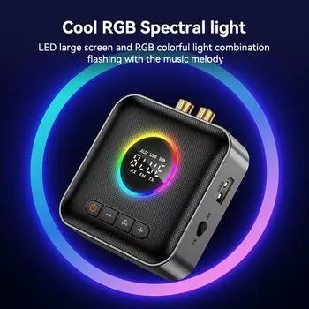 RGB цветной Bluetooth 5.4 аудио приемник 3,5 мм AUX RCA USB стерео Lossless HIFI музыкальный беспроводной адаптер FM передатчик чёрный