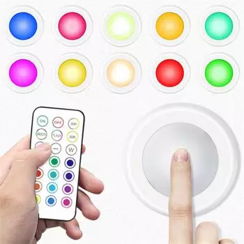 RGB цветные подсветки под шкафом беспроводные светодиодные лампы на батарейках пульт дистанционного управления с регулируемой яркостью для шкафа ночник для спальни кухни