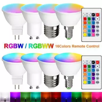 RGB E14 E26/E27 GU10 MR16 Светодиодные лампы Удаленная точечная лампа RGBWW с регулируемой яркостью E14 Clear PC Top белый