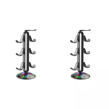 - RGB Game Controller Headset Bracket with 3.5mm & Type-C Headphone Stand (Black