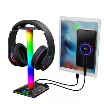 RGB Gaming Headset Holder Hanger Dual USB Ports Plastic Headphone Display Holder with 3.5mm Audio Touch Control Accessories CHINA