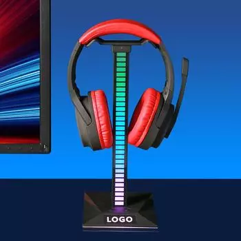 RGB Headphones Stand LED Strip Light Music Sound Control Pickup Rhythm Ambient Lamp Desk Headset Holder Game Earphone Accessory