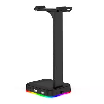 RGB игровая подставка для наушников, держатель для гарнитуры, вешалка с портом зарядки, стабильная основа для всех чёрный