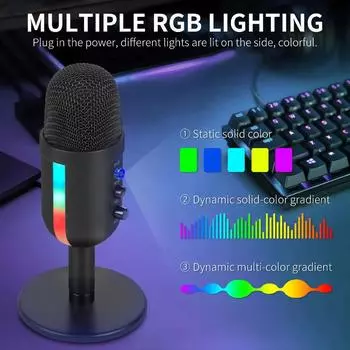 RGB игровой микрофон для ПК компьютерная запись USB конденсаторный микрофон подкастеры YouTu инфлюенсеры геймеры студийный микрофон чёрный
