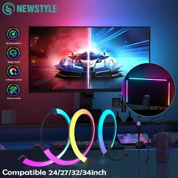 RGB компьютерный монитор экран подсветка полоса окружающая подсветка светодиодный дисплей синхронизация смарт-приложение управление игровой комнаты декор своими руками для 24-34 дюймов