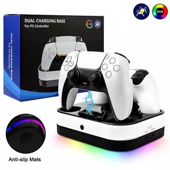 RGB контроллер Двойная зарядная станция для PS5 Двойное быстрое зарядное устройство Светодиодный индикатор Зарядная подставка База Док-станция для геймпада PS5 чёрный