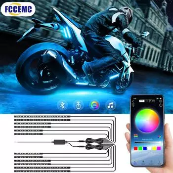 RGB LED Atmosphere Ambient Light Kit APP Music Control Гибкая водонепроницаемая неоновая лента для автомобиля мотоцикла Декоративная лампа 12 В