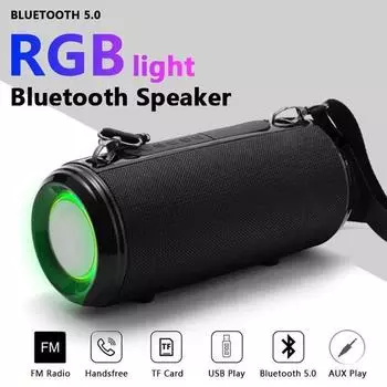 RGB Light Bluetooth-динамик Высокой мощности Водонепроницаемая портативная колонка для Iphone Samsung ПК Компьютерные колонки Сабвуфер Бум-бокс Музыкальный центр FM TF чёрный